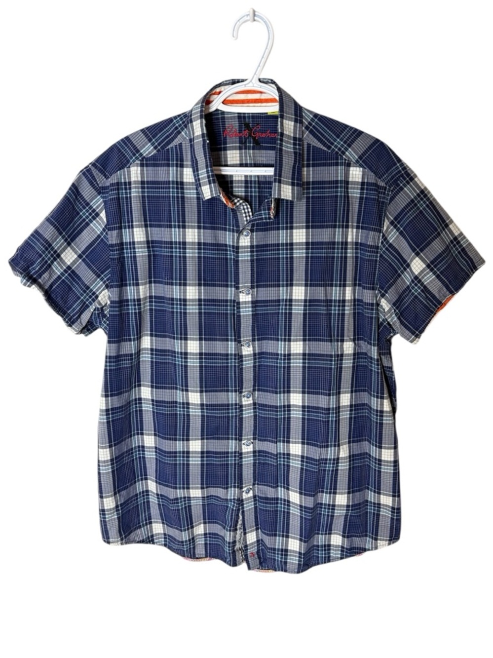 ROBERT GRAHAM Men’s Blue Plaid Short Sleeve Button Down Shirt Size 2XL